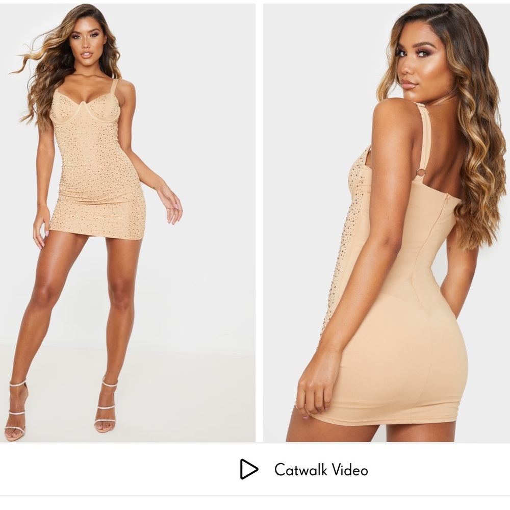 Plt prettylittlething Stone Diamante V Bar Bodycon Dress size 12